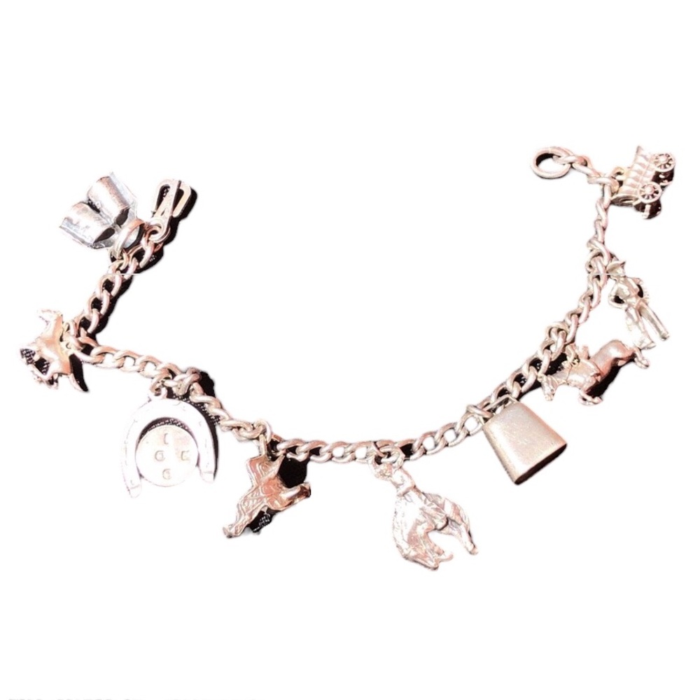 Vintage.925 Cowboy Western Core Charm Bracelet Horse Racing western cowgirl